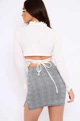 White Ruffle Neck Lace Up Back Crop Top - Lindsey-Crop Tops