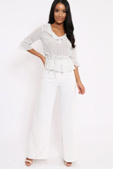 White Ruffle Polka Dot Blouse - Cassie-Tops