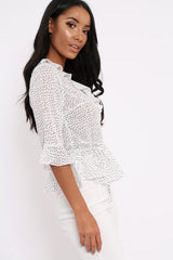 White Ruffle Polka Dot Blouse - Cassie-Tops