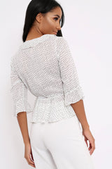 White Ruffle Polka Dot Blouse - Cassie-Tops