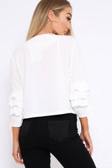 White Ruffle Sleeve Jacket - Verena-Jackets