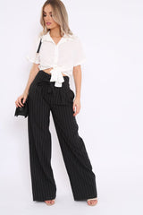 White Ruffle Sleeve Tie Front Shirt - Mariana-Tops