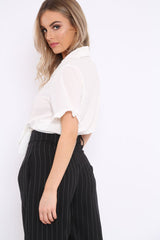 White Ruffle Sleeve Tie Front Shirt - Mariana-Tops