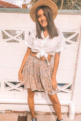 White Ruffle Sleeve Tie Front Shirt - Mariana-Tops