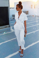 White Ruffle Sleeve Tie Front Shirt - Mariana-Tops