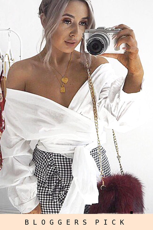 White Ruffle Sleeve Wrapover Top - Susie