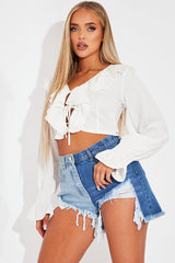 White Ruffle Tie Fastening Top - Brionna-Tops
