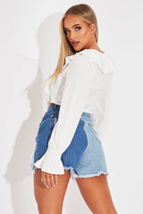 White Ruffle Tie Fastening Top - Brionna-Tops