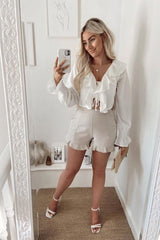 White Ruffle Tie Fastening Top - Brionna-Tops