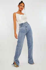 White Satin Cowl Neck Bodysuit - Miley-Bodysuits