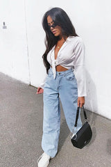 White Satin Cut Out Tie Front Bodysuit -Ezabella-Bodysuits