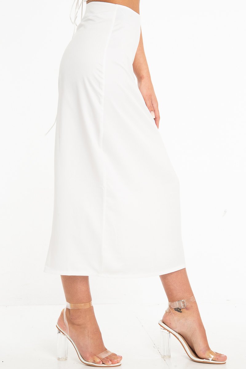 White Satin Floaty Midi Skirt - Serafina-Skirts