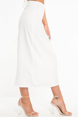 White Satin Floaty Midi Skirt - Serafina-Skirts