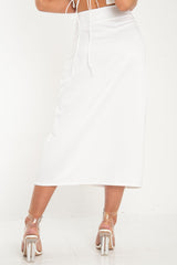 White Satin Floaty Midi Skirt - Serafina-Skirts