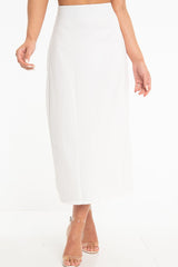 White Satin Floaty Midi Skirt - Serafina-Skirts