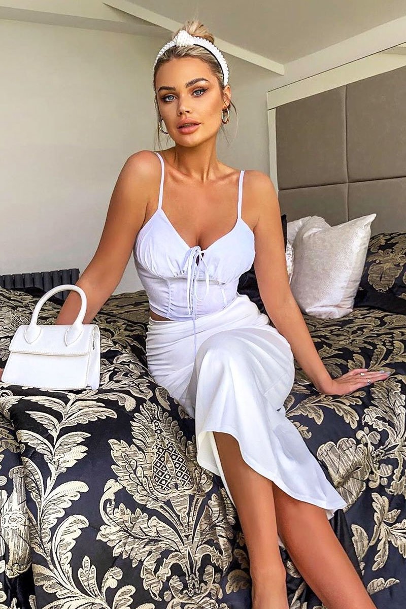 White Satin Floaty Midi Skirt - Serafina-Skirts