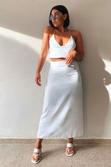 White Satin Lace Up Plunge Triangle Bralet - Tabby-Crop Tops