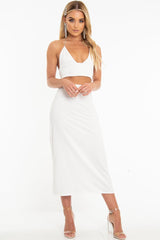 White Satin Lace Up Plunge Triangle Bralet - Tabby-Crop Tops