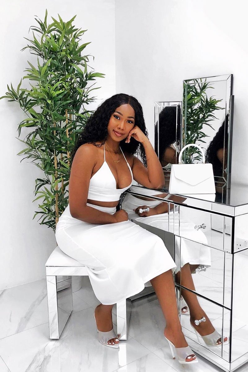 White Satin Lace Up Plunge Triangle Bralet - Tabby-Crop Tops