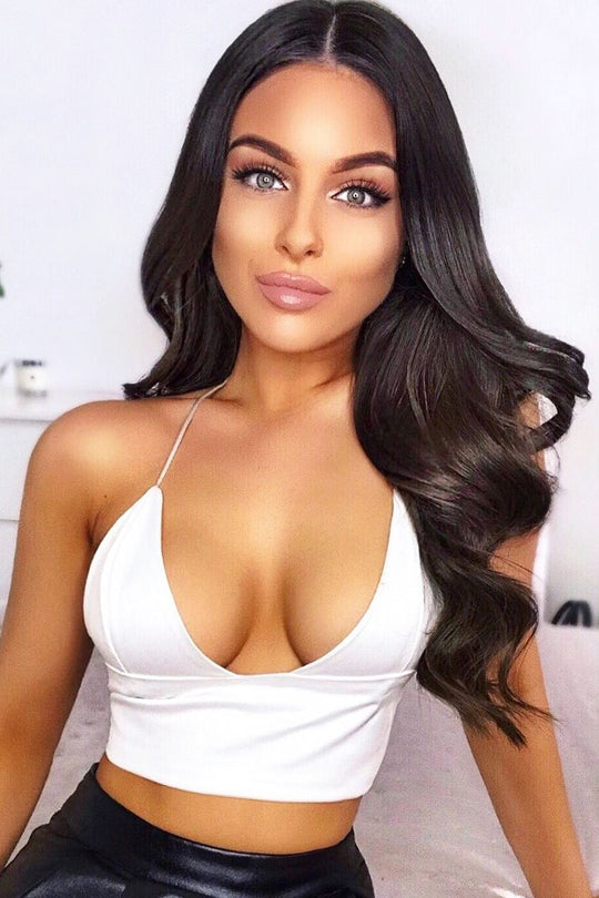 White Satin Lace Up Plunge Triangle Bralet - Tabby