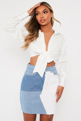 White Satin Plunge Tie Detail Top - Deriana-Tops