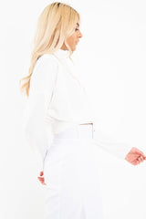 White Satin Shoulder Pad Shirred Waist Blouse - Farida-Blouse