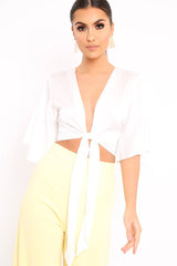 White Satin Tie Crop Top - Alara-Crop Tops