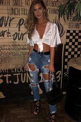 White Satin Tie Crop Top - Alara-Crop Tops