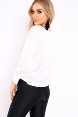 White Satin Twist Knot Front Top - Susanne-Tops
