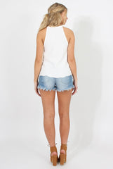 White Scallop Hem High Neck Vest - Kelsey-Tops