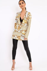 White Scarf Print Two Button Blazer - Hilary-Jackets