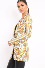 White Scarf Print Two Button Blazer - Hilary-Jackets