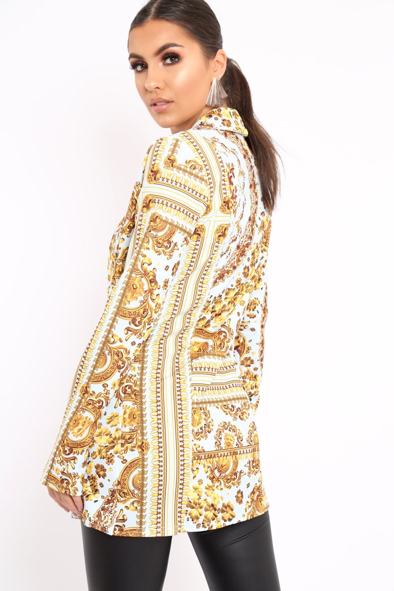 White Scarf Print Two Button Blazer - Hilary-Jackets