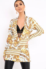 White Scarf Print Two Button Blazer - Hilary-Jackets
