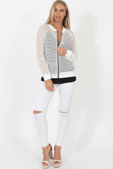 White Semi Sheer Bomber Jacket - Chante-Jackets