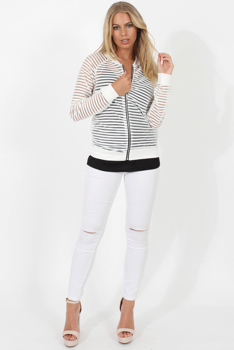 White Semi Sheer Bomber Jacket - Chante-Jackets