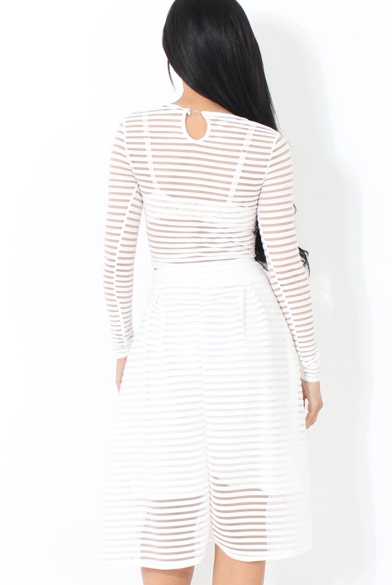 White Semi Sheer Stripe Crop Top - Alix-Crop Tops