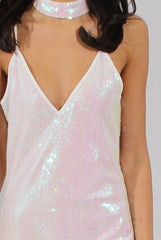 White Sequin Cami Choker Dress - Ariel-Dresses