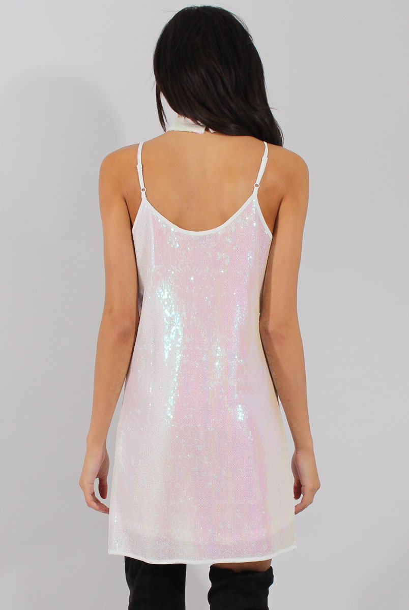 White Sequin Cami Choker Dress - Ariel-Dresses