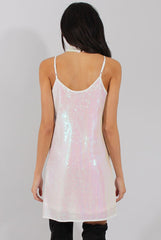 White Sequin Cami Choker Dress - Ariel-Dresses