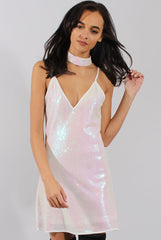 White Sequin Cami Choker Dress - Ariel-Dresses