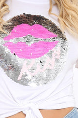 White Sequin Tie Knot T-Shirt - Grace-Tops