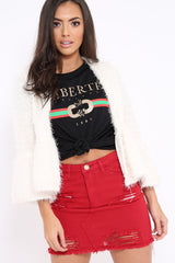 White Shaggy Peplum Cardigan - Trianna-Jackets