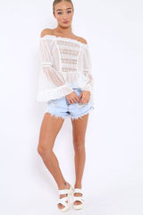 White Sheer Bardot Blouse - Rosey-Tops