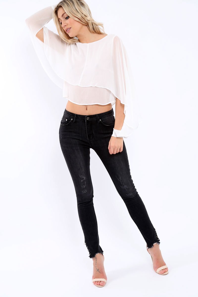 White Sheer Batwing Frill Layer Top - Pip-Tops