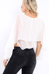 White Sheer Batwing Frill Layer Top - Pip-Tops