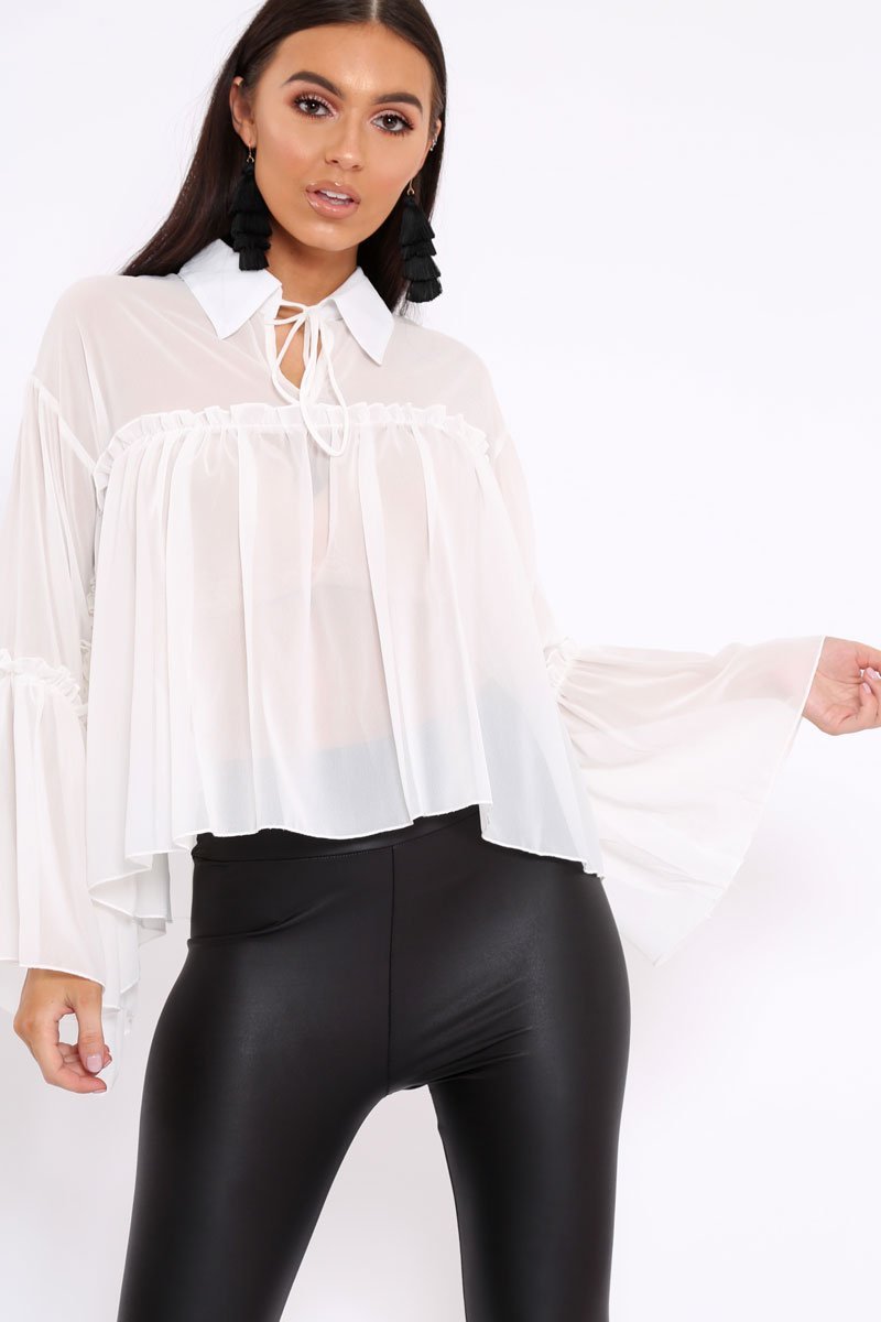 White Sheer Blouse - Viona-Tops