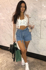 White Sheer Button Front Crop Blouse - Damari-Tops