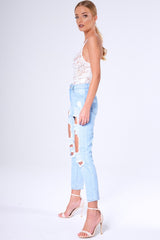 White Sheer Lace Strappy Bodysuit - Rozina-Bodysuits