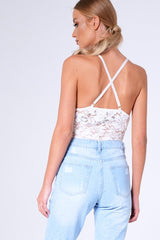 White Sheer Lace Strappy Bodysuit - Rozina-Bodysuits